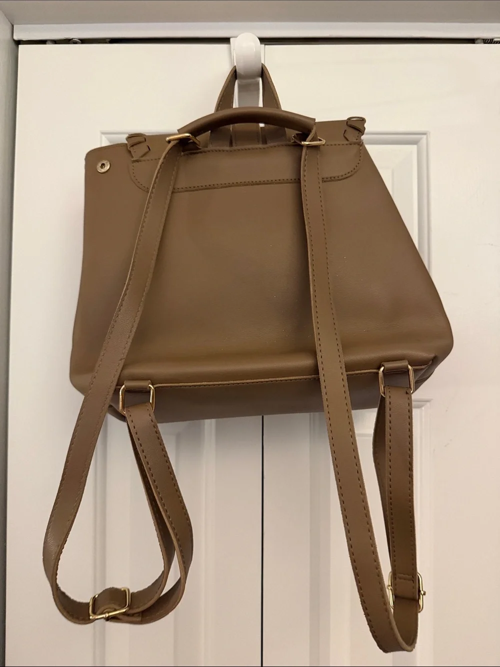 Taupe Women's Backpack with Gold Ring Accent by